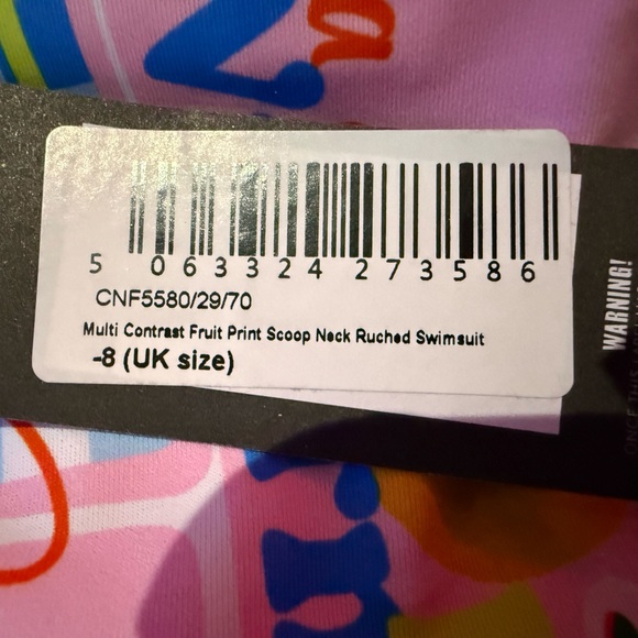 Pretty Little Thing Multi Contrast Fruit Print Scoop Neck Ruched Swimsuit US 4 - Picture 7 of 7